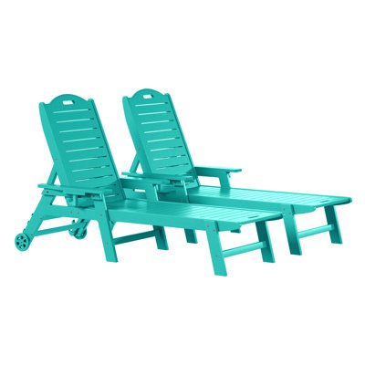 Brighton Outdoor Poly Reclining Chaise Lounge With Wheels & Cup Holder (Set Of 2)