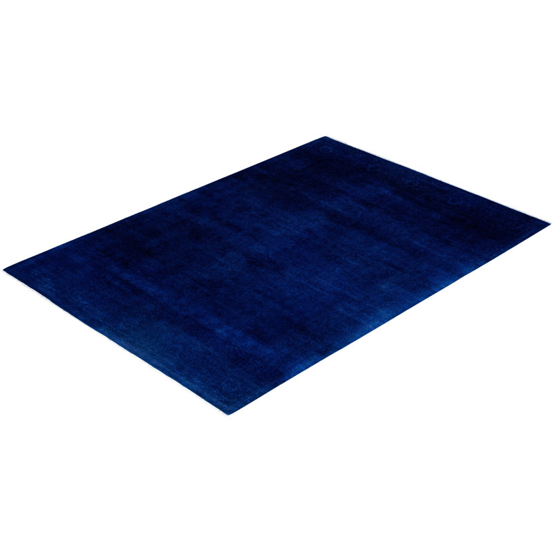 Tapis unique noué à la main Fine Vibrance - bleu, 6 pi 1 po x 8 pi 6 po