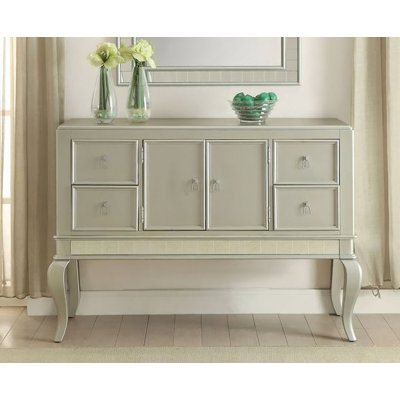 Francesca Champagne Finish Server With Mirror Inlay And Spacious Storage For Elegant Dining Rooms