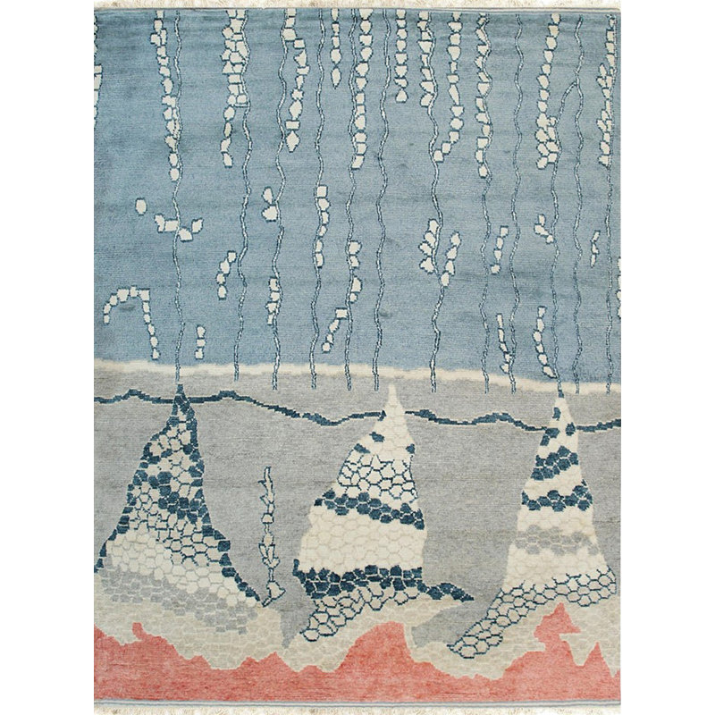 Gitlow Moroccan Multicolor Hand Knotted Wool Multicolored Modern Contemporary Area Rug, Rectangle 5' x 8'