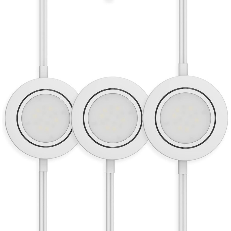 Inlight 2.75" Wide 2700K Swivel and Dimmable Wired LED Puck Lights Kit, Plug-in or Hardwired Installation, Recessed or Surface Mounted, White Finished, Set of 3, IN-0107-3