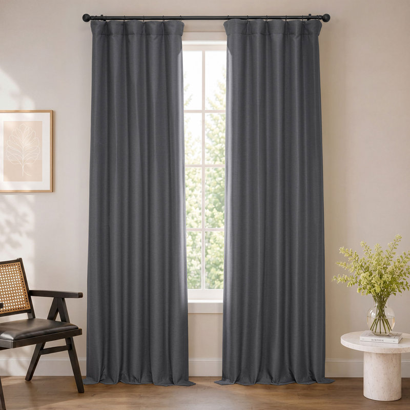 Rideaux obscurcissants en lin synthétique pour chambre et salon Bellino (1 panneau), Truffe fumée, L 50 po x L 120 po