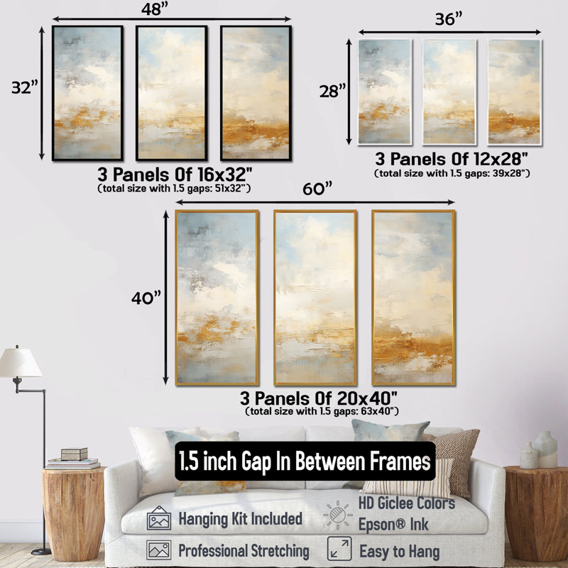 «Elegant Sky Whispers I», ensemble de reproduction d'art mural Sky, Cadre flottant blanc, H 32 po x l 48 po x P 1 po