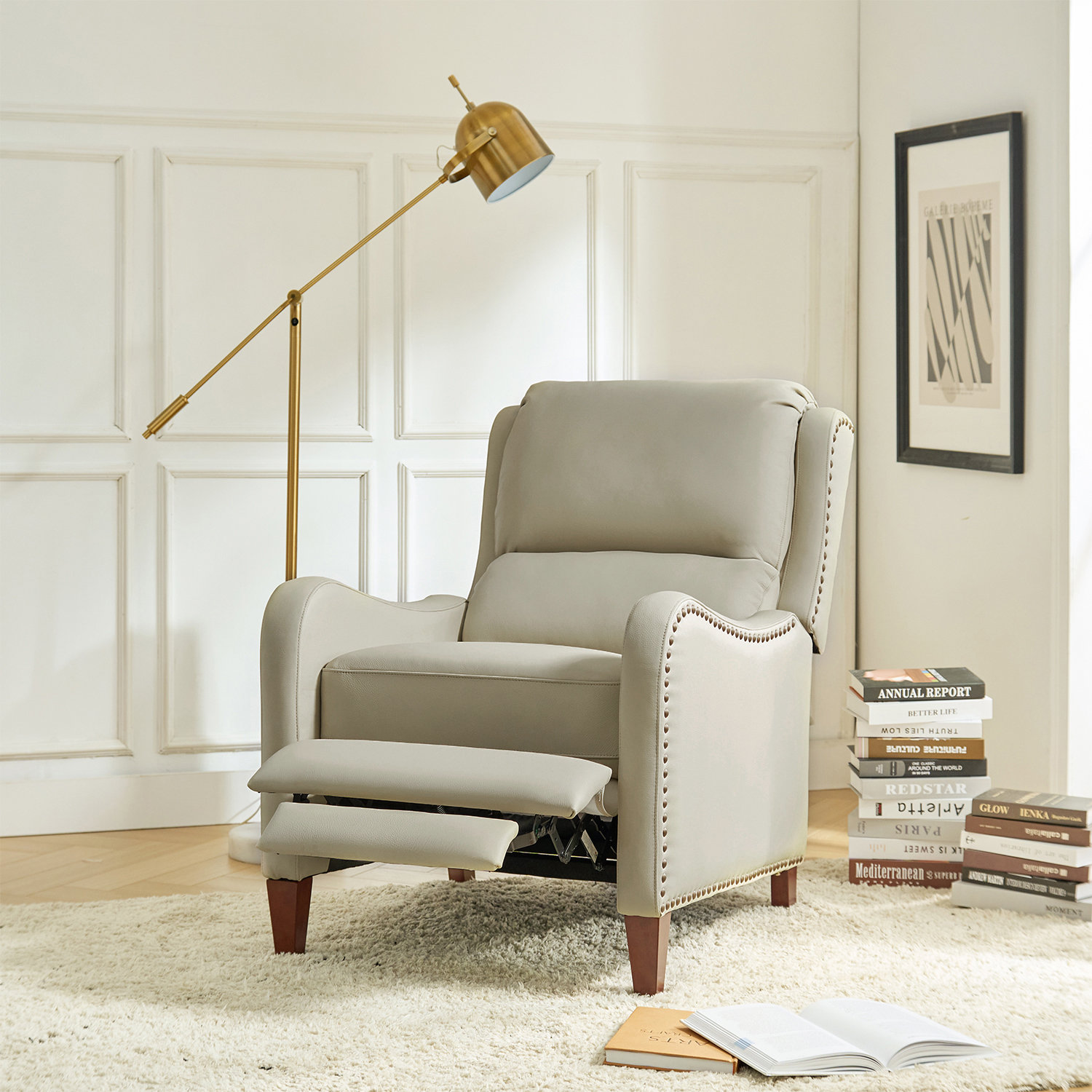 Beecher 29" Genuine Leather Manual Recliner, Beige