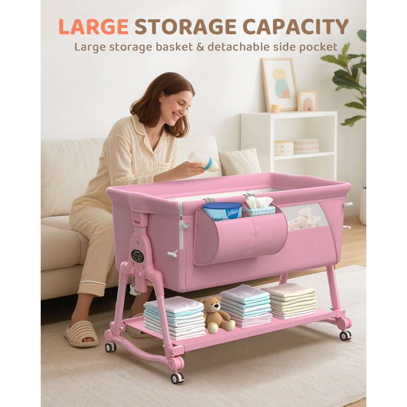 (no Installation Required) Baby Bassinet And Bedside Sleeper For Baby With 7 Height Adjustable Design, Pink
