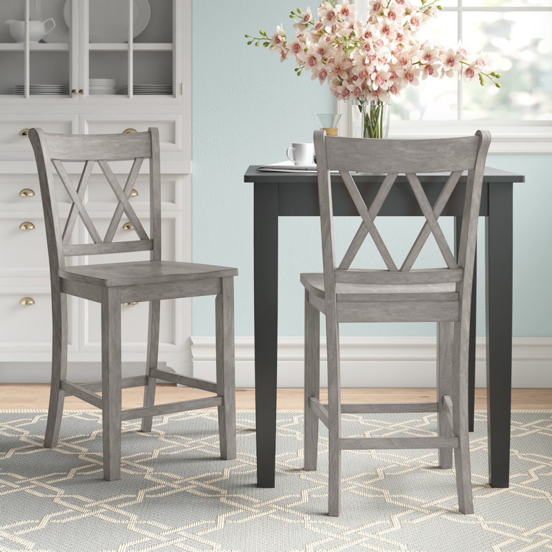 Fortville Solid Wood Counter/Bar Stool, Antique Gray, Counter Stool (24" Seat Height)