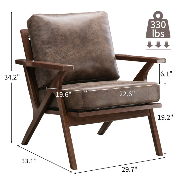 Huybert 33" Wide Solid Wood Frame Upholstered Mid Century Modern Retro Armchair Accent Chair