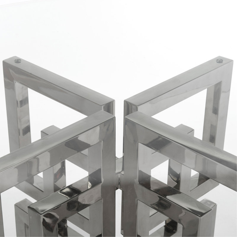 Harlan Round Glass Top Chrome Dining Table for Six