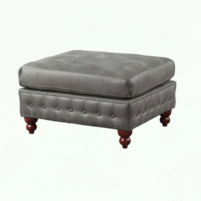 1Pc Cocktail Ottoman Slate Gray Breathable Leatherette Tufted Nailhead Wooden Legs Living Room Furniture