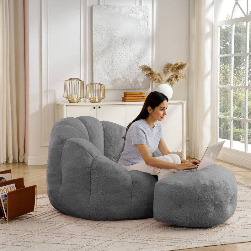 Fauteuil à billes et méridienne avec repose-pieds 3 en 1 46 po Elaine , Gris
