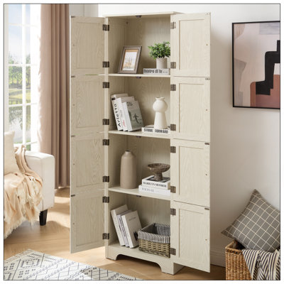 72.4" Tall Storage Cabinet Tall Storage Cabinet with 8 Doors and 4 Shelves ,Bookshelf Living Room, Kitchen, Dining Room, Office  Freestanding Storage Cabinet, WHI