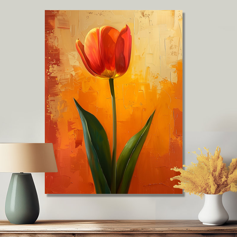 Tulipes murales rouges et vertes vibrantes II, H 24 po x l 32 po, Sans cadre, métal