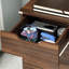 Rangement sous le bureau, armoire à 3 tiroirs, roulettes, bureau d'aspect grain de bois brun, tiroirs, roulettes pour un déplacement en douceur