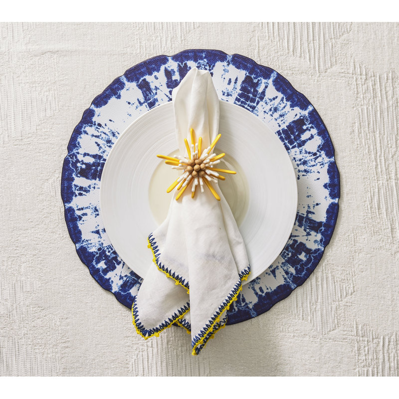 Knot Edge Linen Napkin, Blue/Yellow/White