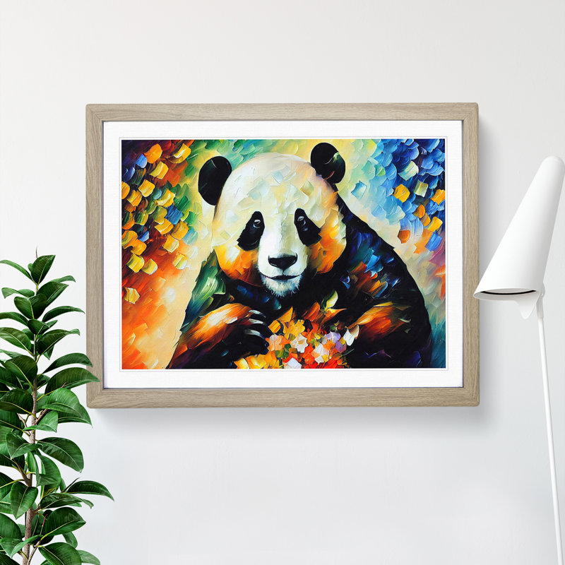 XH1022-6776X Panda Vol.1 - Single Picture Frame Painting, Oak Framed, 46cm H x 64cm W x 2cm D