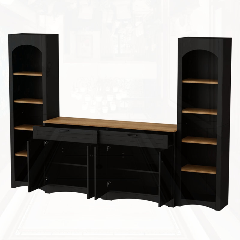 Meuble audio-vidéo 3 pièces avec rangement pour téléviseur de 70 po ou moins Farmhouse, Noir