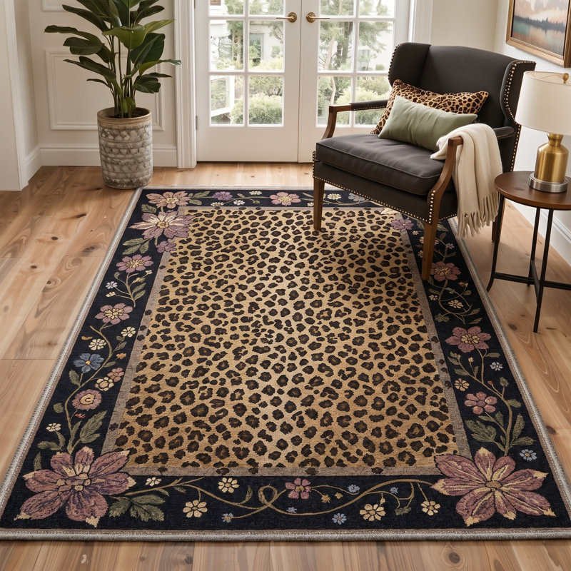 Tapis de couloir noir / brun clair lavable à la machine avec envers antidérapant, Rectangulaire 8 pi x 10 pi