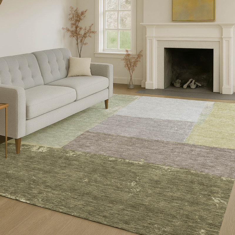 Tapis moderne lavable à la machine intérieur / extérieur ACN2511 Chantille, Olive, Rectangle 10 pi x 14 pi