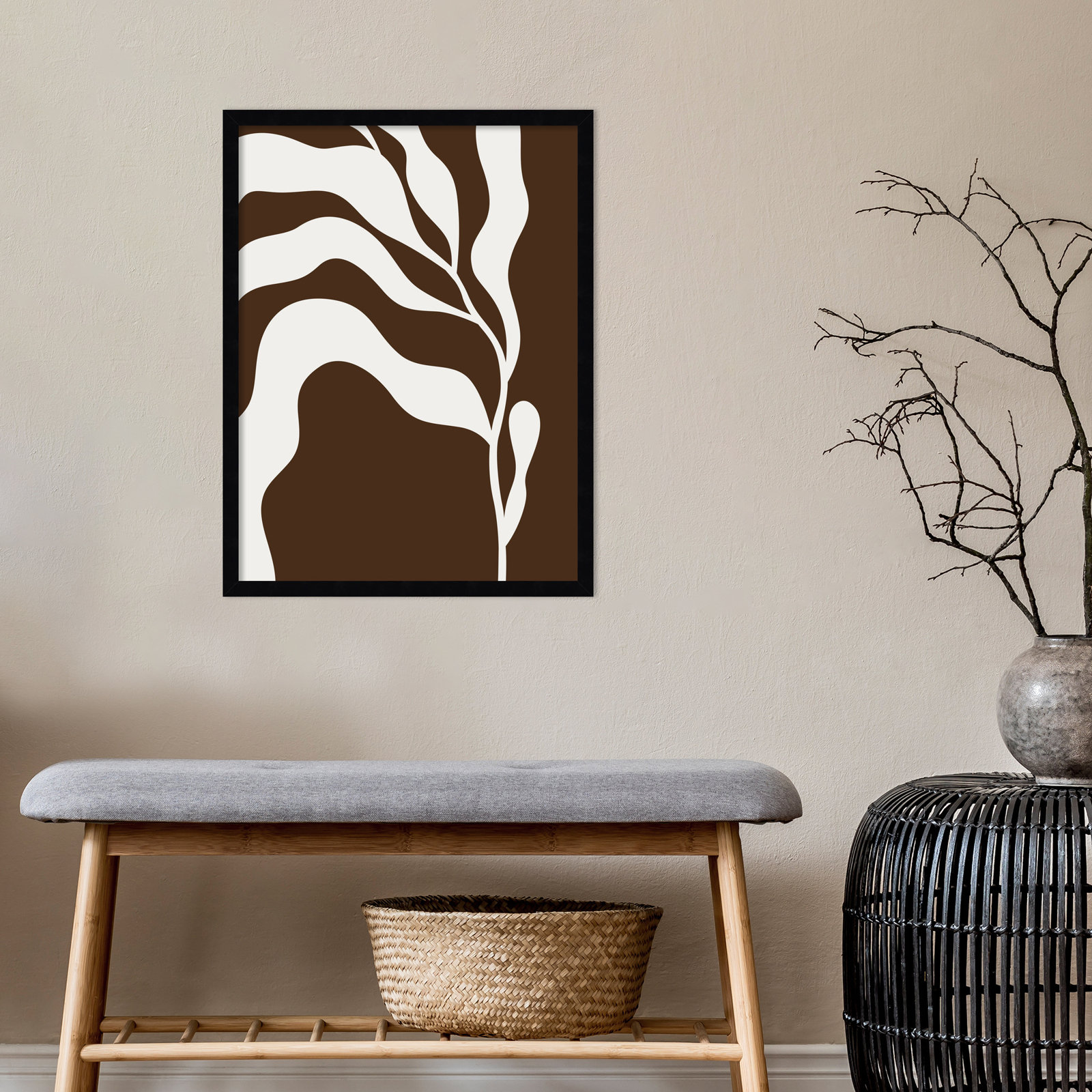 Erminia "Retro Matisse Botanical 2" Print, Black, 25" H x 19" W x 1" D