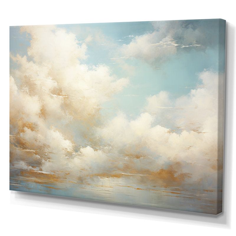 «Beige Gold Minimalisme Clouds I», reproduction sur toile, H 12 po x l 20 po x P 1 po, Toile tendue
