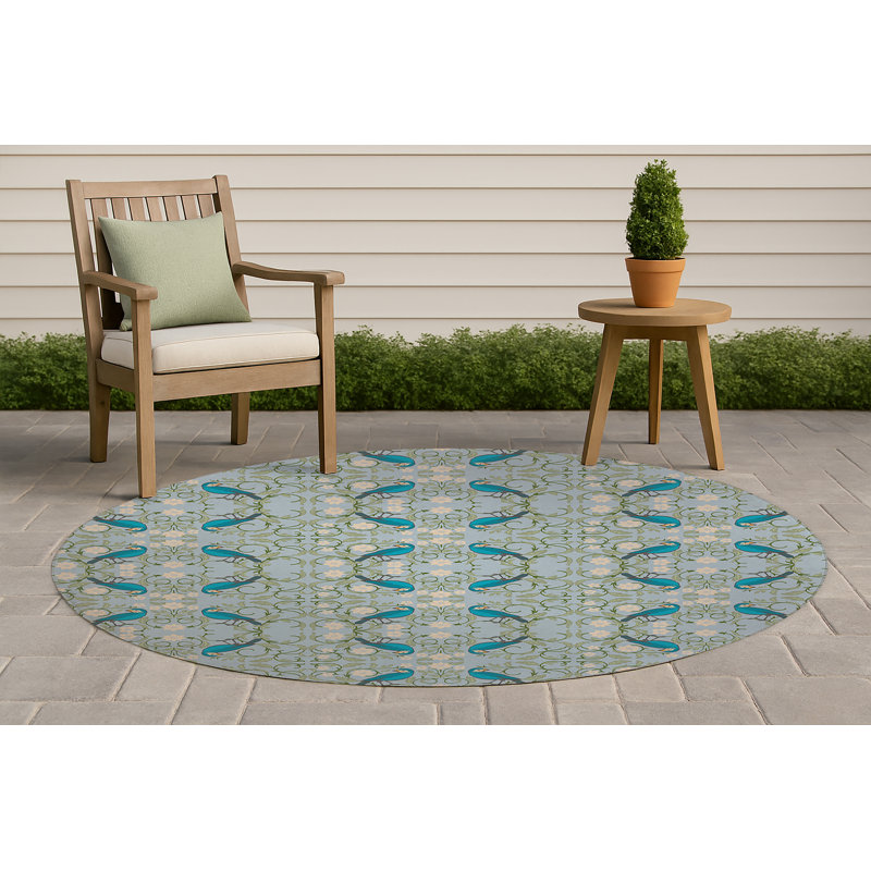 Tapis d'extérieur à marches souples Tweetie, Bleu, Rond 5 pi