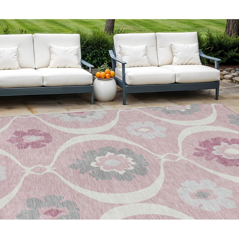 Tapis intérieur lavable 9 pi x 12 pi rose et gris