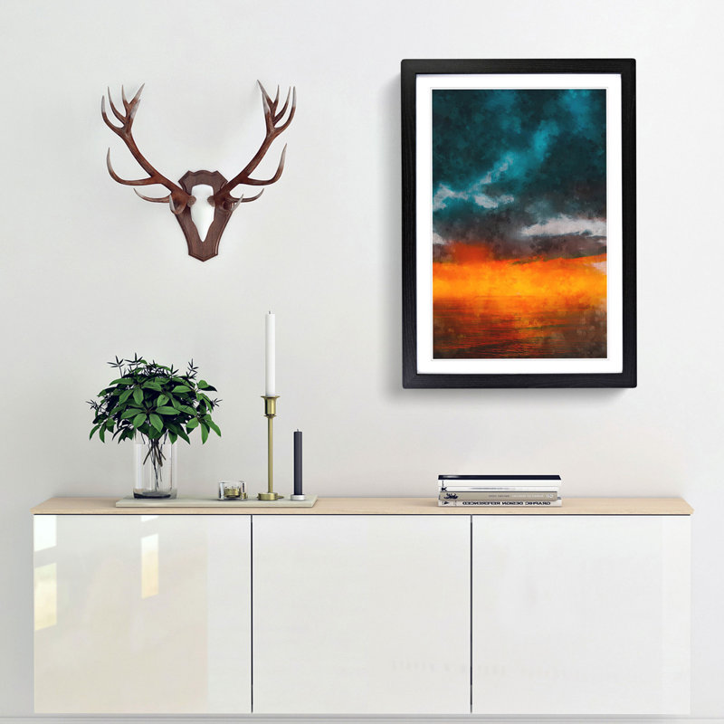 Sunset over Catalina Island - Framed Print, 45cm H x 33cm W x 2cm D, Black Framed