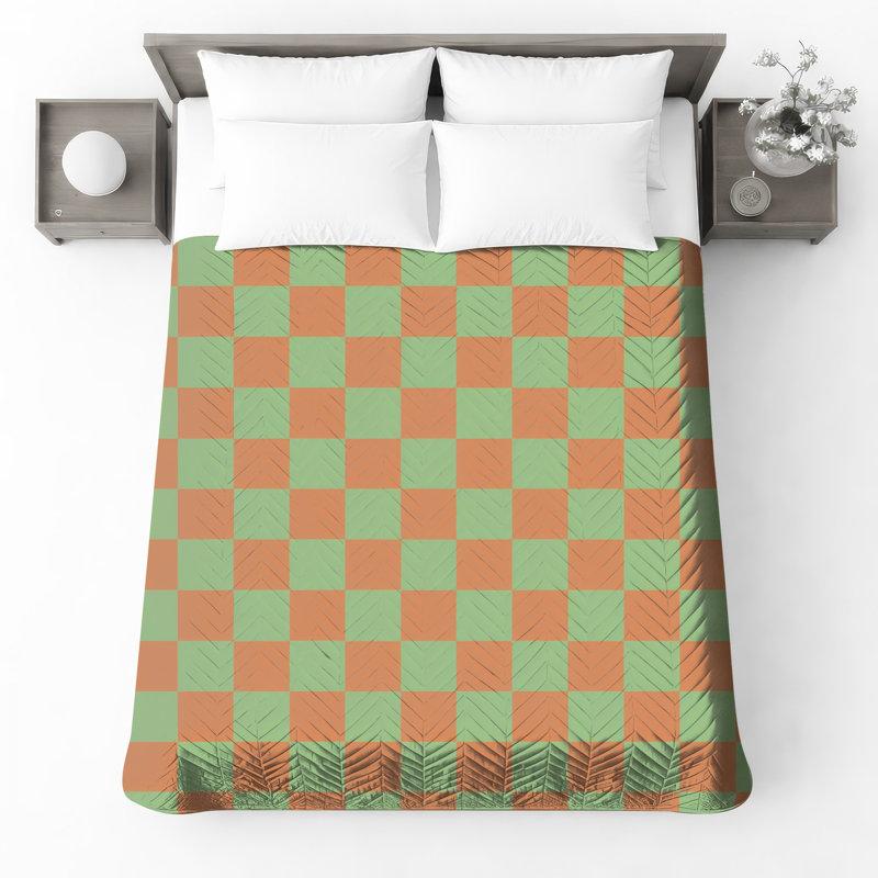 Retro Checkerboard Polyester Checkered Bedspread, Twin