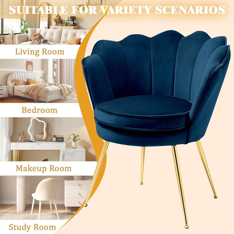 Accent Chairs Set Of 2, Deep Blue Cotton Blend