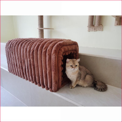 Banc de rangement repose-pieds avec nid à chat pour salon, entrée, chambre à coucher | Crème | Velours côtelé