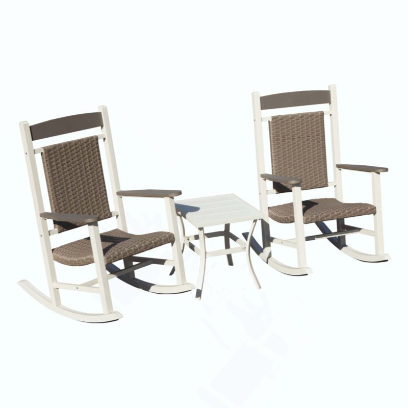 Outdoor Rocking Chairs Set Of 3, Durable HDPE Patio Oversized Rockers For Adults, Wicker Rocking Chair With 380Lbs Support, Weather-Resistant