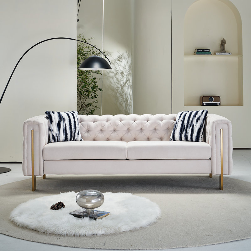 Canapé à accoudoirs carrés 84,25 po Jamayiah, Velours beige