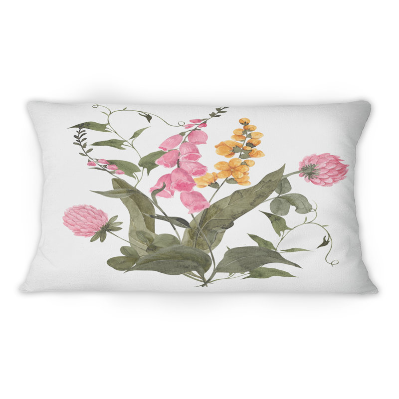 Bouquet rétro avec fleurs sauvages et herbes I - coussin décoratif traditionnel imprimé 1