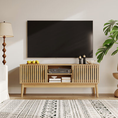46" Boho Fluted Door TV Stand for TVs up to 50", Media Console with Open Shelves & Closed Cabinets