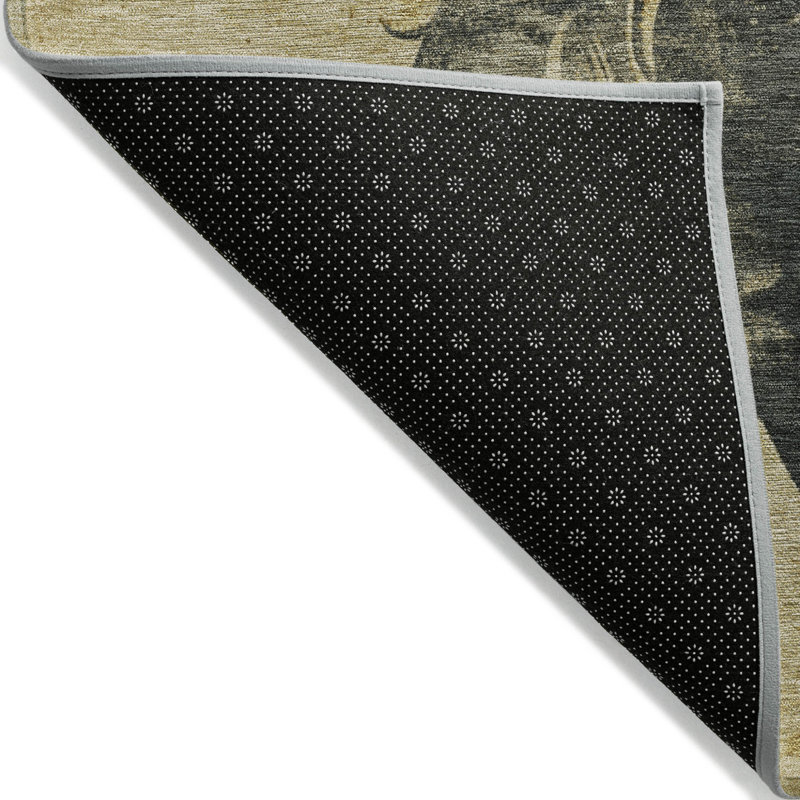 Tapis d'extérieur lavable à cheval 10 pi x 14 pi doré et gris anthracite