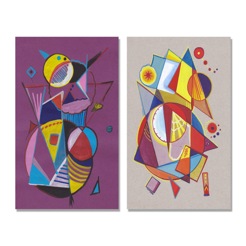 Cubic Abstract Circles Restangles - Ensemble de 2 peintures sur toile, Toile tendue, H 20 po x l 24 po x P 1 po