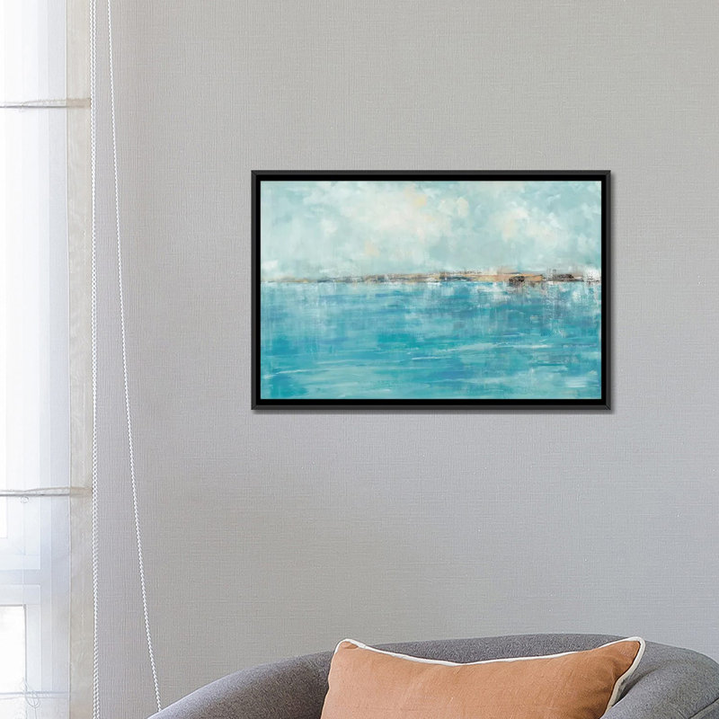 « seychelles », impression sur toile, H 18 po x l 26 po x P 1,5 po, Toile avec cadre noir, Pas de tapis