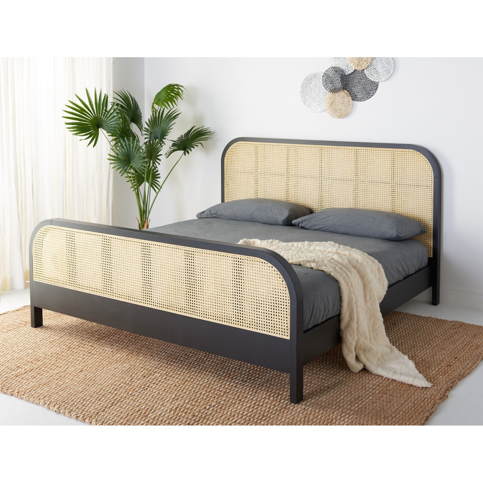 Cane Platform Bed, Black, King