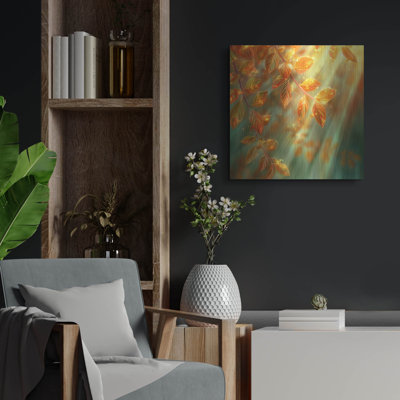 Art mural en métal luxueux «Glistening Tears On Autumn Leaves» par r3darch0n