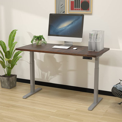 Midtown Value Height Adjustable Standing Desk, Dual Motor, 48x24, Walnut Block Top with Brushed Silver Frame