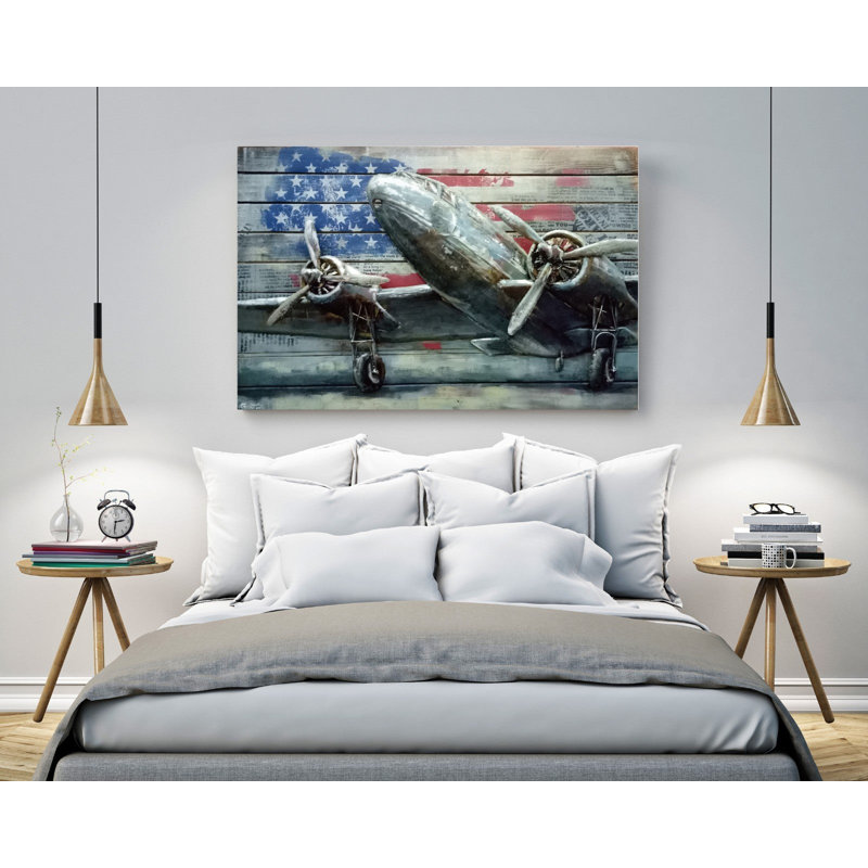 «USA Air Force War2 Era Cargo Plane Jet 3D», art mural sur toile métallique