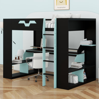 Teen & Kids Wood Loft Bed with Charging Station & RGB Lights