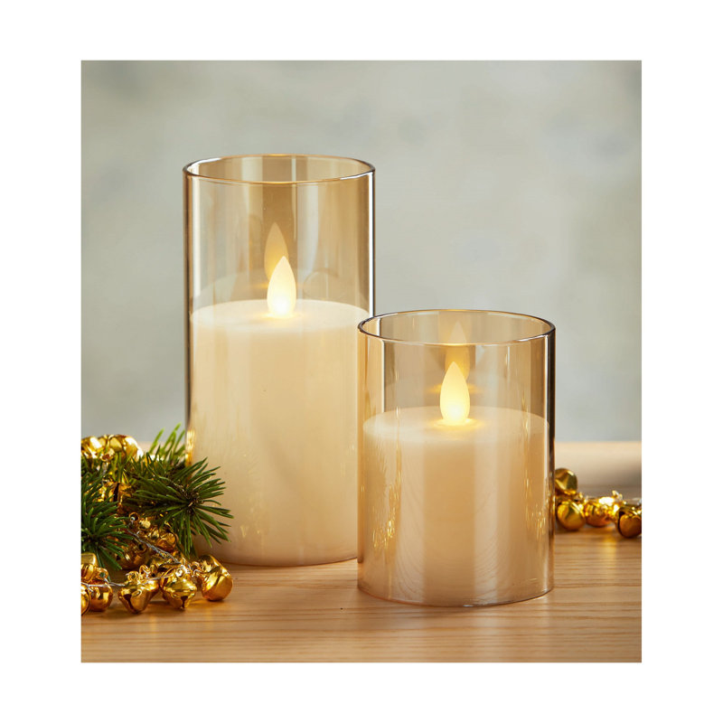 Estella Led Glass Hurricane 3 Amber, 4" H x 3" W x 3" D