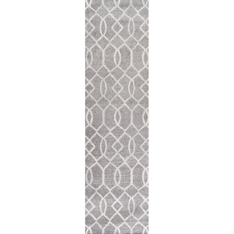 Wincott Ogee Fretwork Dark Gray/Cream Rug, Runner 2'3" x 8'