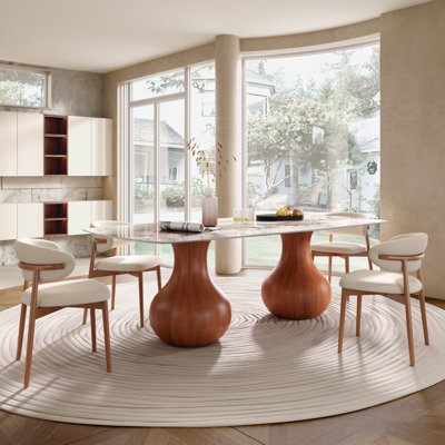 5Pcs 87"/94" Dual-Pedestal Dining Table Set - Walnut