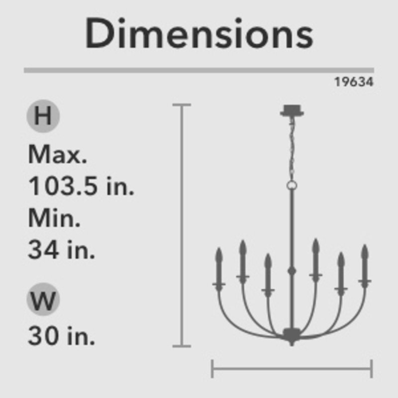 Hunter Southcrest 6 Light Chandelier Ceiling Light Fixture, Flat Matte Black