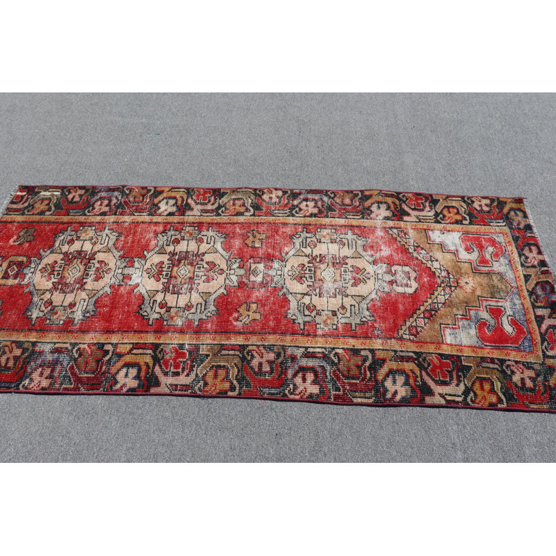 Tapis rétro vintage rouge Anatolian en rouge - idéal pour les entrées ou la décoration de chambre à coucher bohémienne
