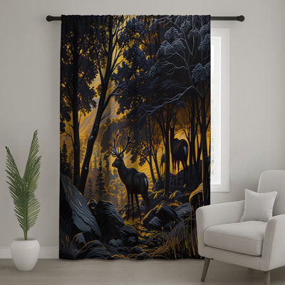Majestic Deer In Forest Window Curtains, Wildlife Sheer & Blockout Curtains - 1 Panel