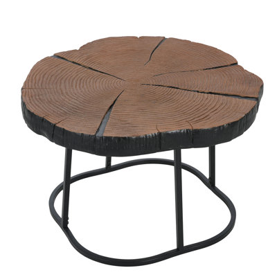 Irregular Coffee Table, 27" Modern MGO Top with Nature Wood & Black Metal Base, 132 lbs Capacity Industrial Artisan Center Table for Living Room