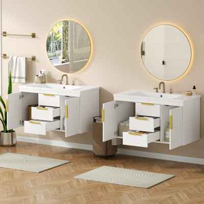 72'' Wall Mounted Bathroom Vanity, Floating Bathroom Storage Cabinet With Drawers, Solid Wood Bathroom Cabinet